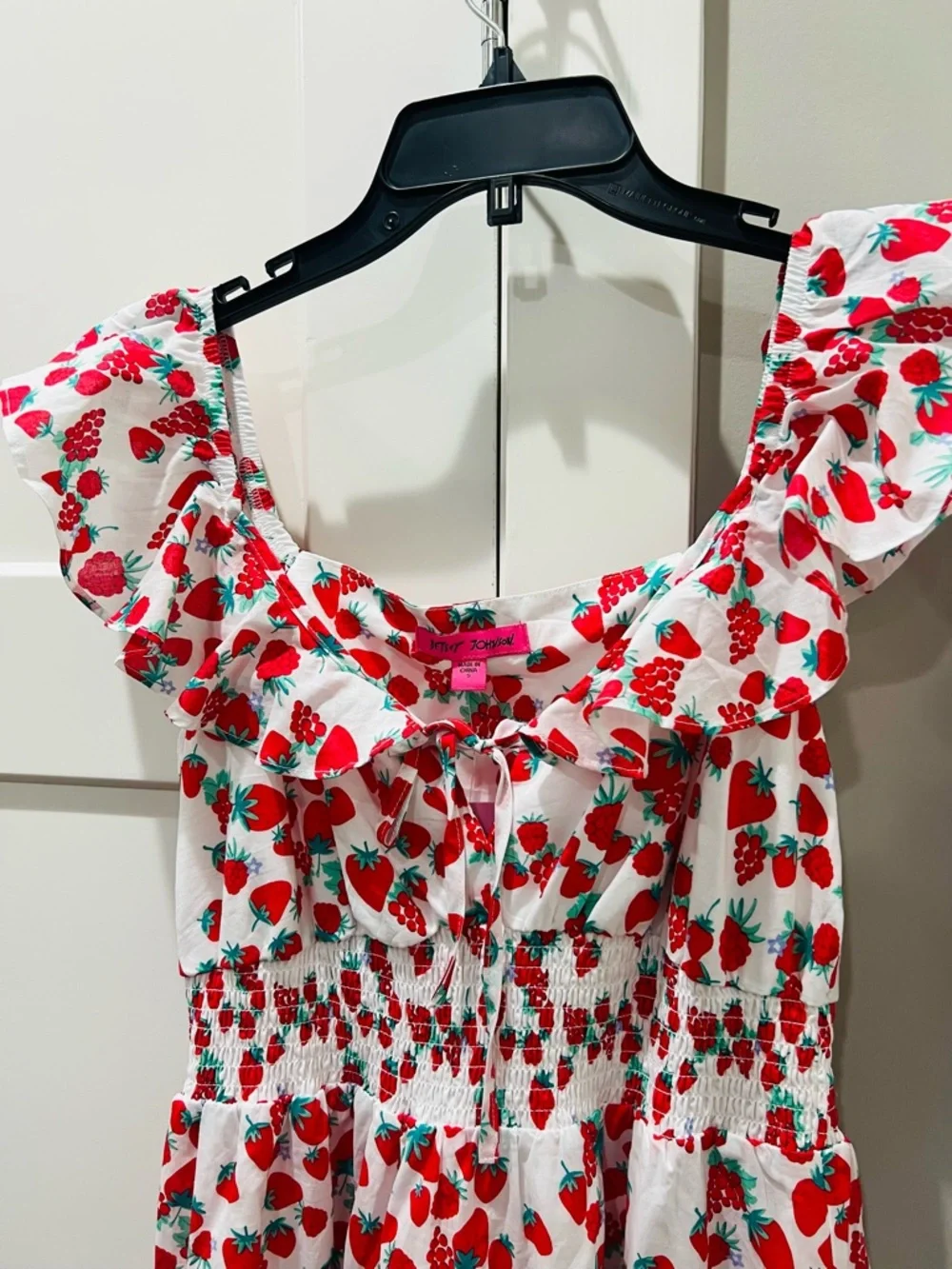 Betsey Johnson Strawberry Print Smocked Maxi Dress - Picture 3 of 5